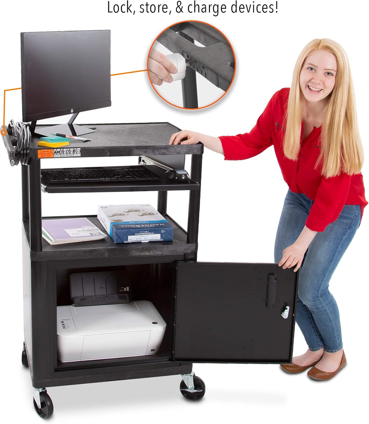 Stand Steady Line Leader SS-LP Plastic AV Cart with Keyboard Tray and Locking...
