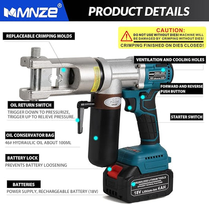 Electric Hydraulic Cable Lug Crimping Tool 8 AWG to 500 MCM Rechargeable - Image 5