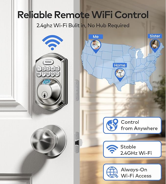 TEEHO TE012W-K WiFi Smart Keyless Entry Door Lock - Image 2