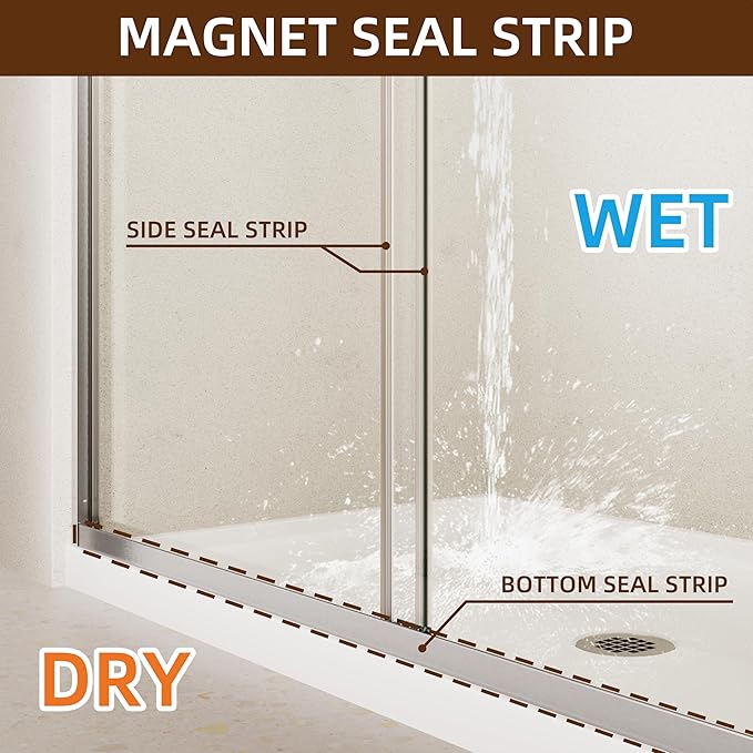 Shower Door, 44-48" W x 70" H Semi-Frameless Double Sliding Glass Shower Door - Image 6