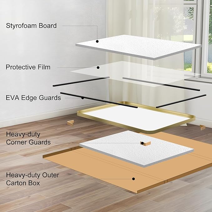 CIRCUMI Gold Bathroom Mirror, Rounded Corner, Tempered Glass, Large Mirror - Image 7