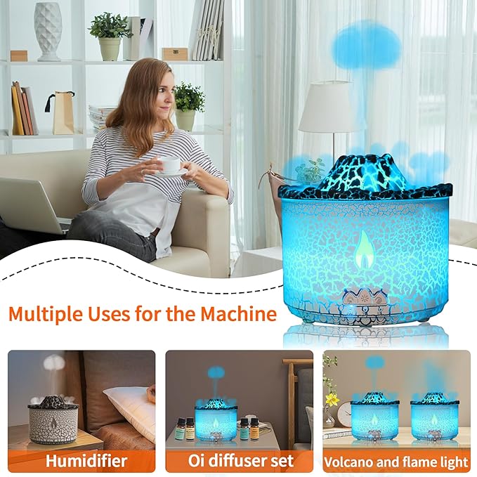 BOHOFAM Essential Oil Diffuser 360ML, Volcano and Flame Diffuser/Humidifier 2 - Image 3