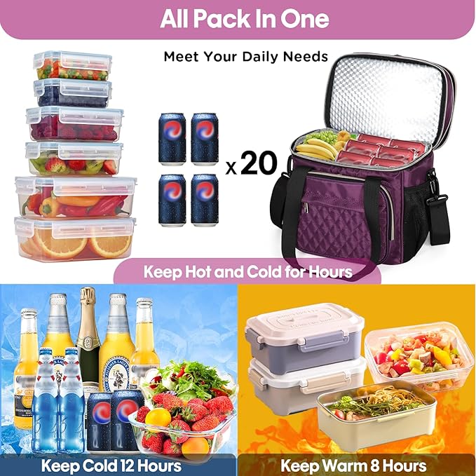 GLENKEY Expandable Insulated Lunch Box, Double Deck Lightweight Large Lunch Bag - Image 6