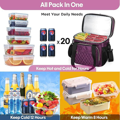 GLENKEY Expandable Insulated Lunch Box, Double Deck Lightweight Large Lunch Bag - Image 6