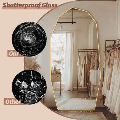 Full Length Mirror, 76" x 34" Full Body Large Standing Mirror, Diamond Shaped, Free Standing, Wall-Mounted or Leaning, Decorative Large Mirrors for Home Bathroom Living Room, Gold