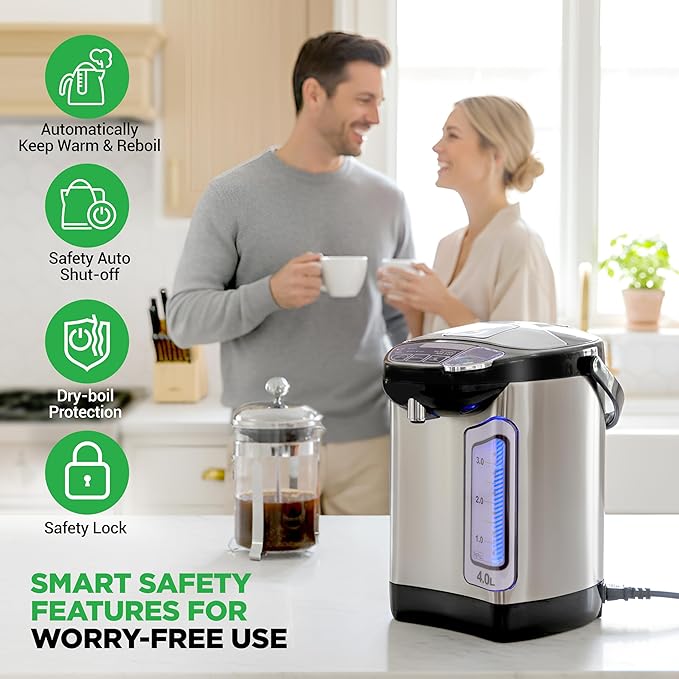 NutriChef Electric Water Boiler and Warmer - 4L/4.2Qt Stainless Steel Electric - Image 5