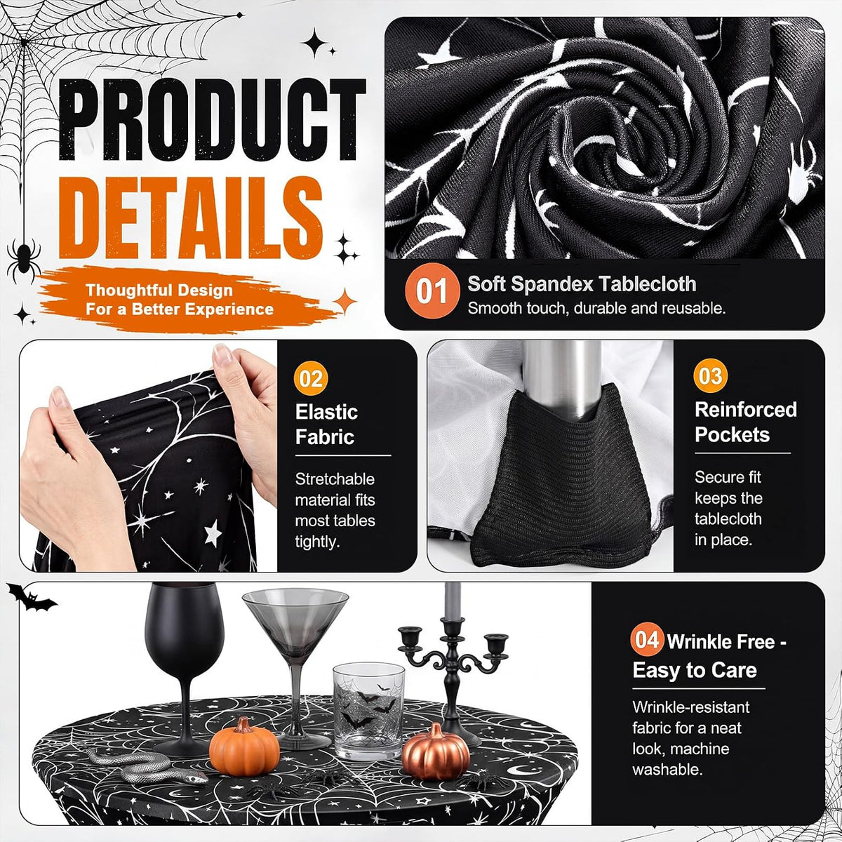 2 Pack Halloween Cocktail Tablecloth, Round High Top Table Covers