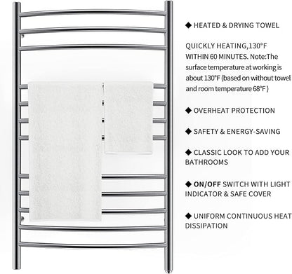 HEATGENE Towel Warmer Wall Mount Electric Plug-in/Hardwired Heated Towel Rack - Image 3