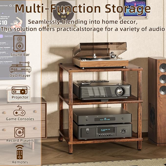 LELELINKY 3-Tier AV Media Player Stand Set of 2, Wooden TV Stand, Game Console - Image 5