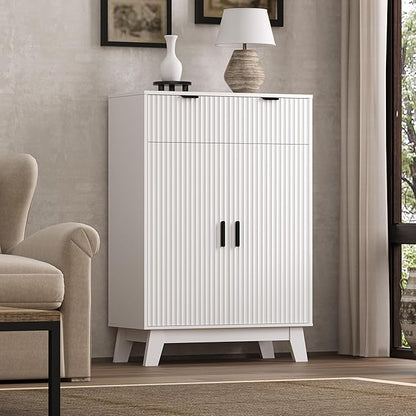 Fluted Shoe Cabinet, 4-Tier Mid Century Modern Narrow Shoe Storage Cabinet - Image 4