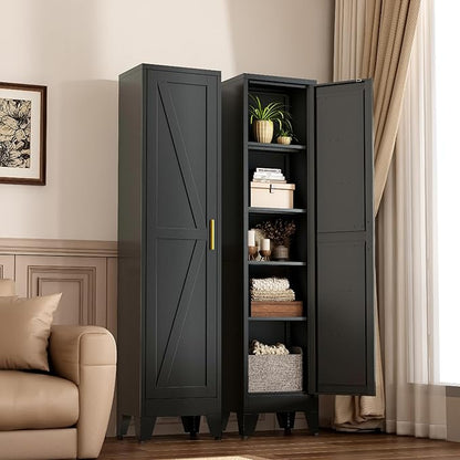 Narrow Metal Cabinet with 4 Adjustable Shelves and Barn Doors, Tall Bathroom - Image 2