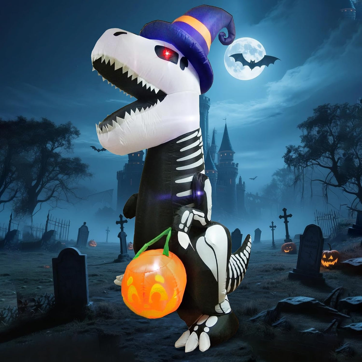Joiedomi 8 FT Halloween Inflatable Skeleton Dinosaur with Pumpkin & Built...