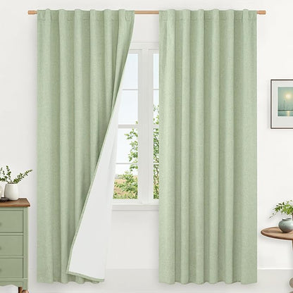 LAMIT 100% Blackout Natural Linen Curtains, 72 Inches Linen Textured Thermal by LAMIT