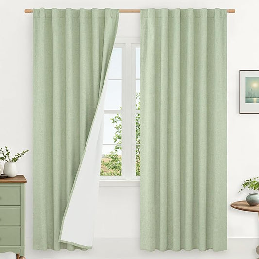 LAMIT 100% Blackout Natural Linen Curtains, 72 Inches Linen Textured Thermal by LAMIT