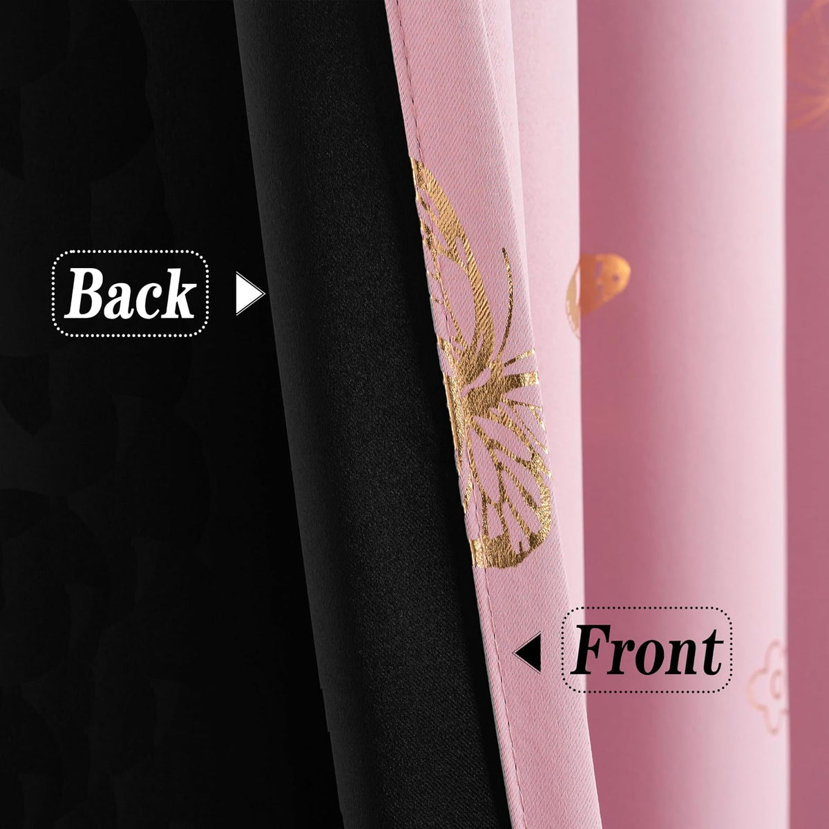 Jubilantex Rose Pink Metallic Gold Butterfly Blackout Curtains 54" Long for Small Window Girls Bedroom Nursery Window Curtains,Grommet Top 2 Panels