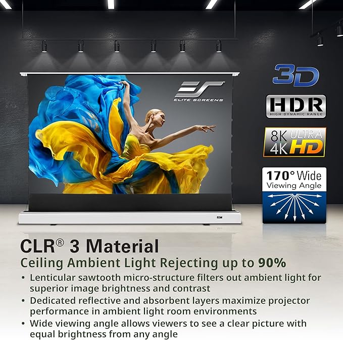 Elite Screens Kestrel Tab-Tension 2 CLR3, Ultra-Short Throw Ceiling Ambient - Image 2