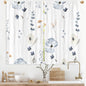 Watercolor Floral Kitchen Curtain 27.5W X 39L Inch 2 Panel Beige Blue White Flower Minimalist Cute Plant Leaves Summer Small Short Cafe Tier Window Treatment Drapes Bathroom Curtain Home Decor