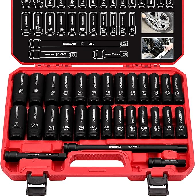 29-Piece 1/2" Drive Impact Socket Set, SAE and Metric Sizes - Image 9