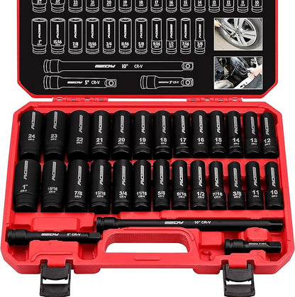 29-Piece 1/2" Drive Impact Socket Set, SAE and Metric Sizes - Image 9