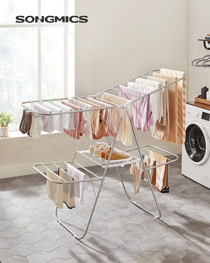SONGMICS Clothes Drying Rack, Foldable 2-Level Laundry Drying Rack, - Image 2