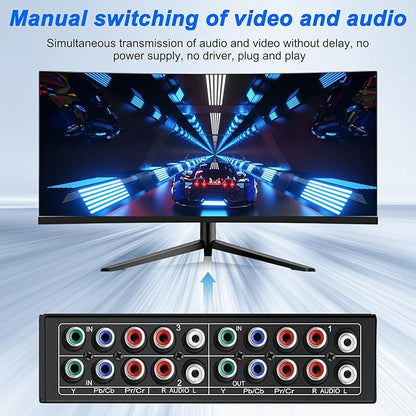 XMSJSIY Component AV Video Switch 3 in 1 Out Composite 5 RCA YPbPr RGB Selector - Image 3