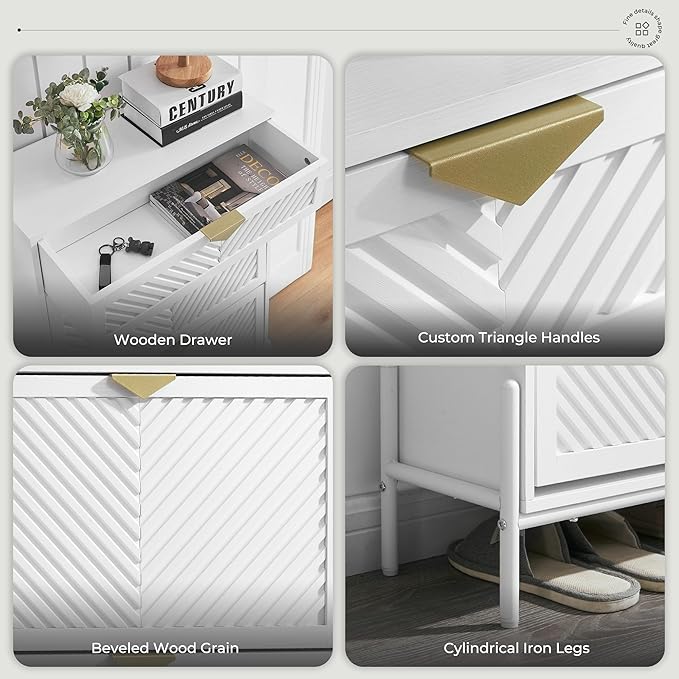 Shoe Cabinet Storage with 2 Flip Drawers, Narrow Hidden Shoes Cabinet Organizer - Image 7