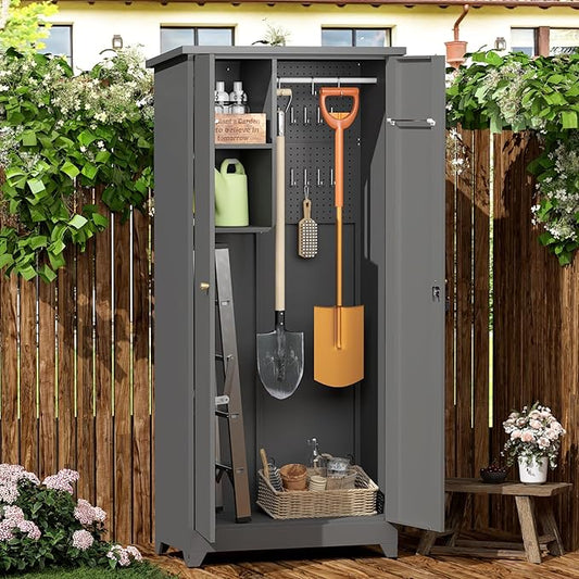 GREATMEET 72.8" Outdoor Broom Storage Cabinet, Metal Storage Cabinets by GREATMEET