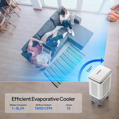 ROVSUN 1400CFM Evaporative Air Cooler, 5.2 Gal Portable Swamp Cooler - Image 3