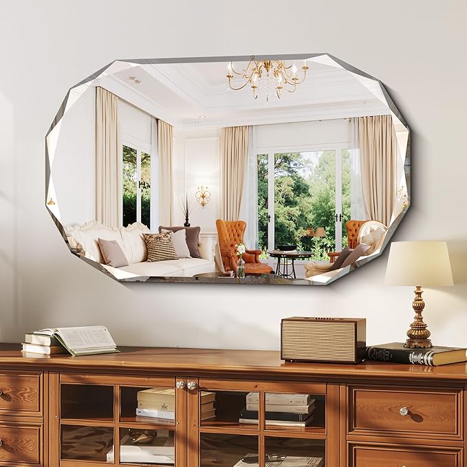 GLASHOM Frameless Bathroom Mirror, 30x48 inch Beveled Bathroom Mirror Wall - Image 8
