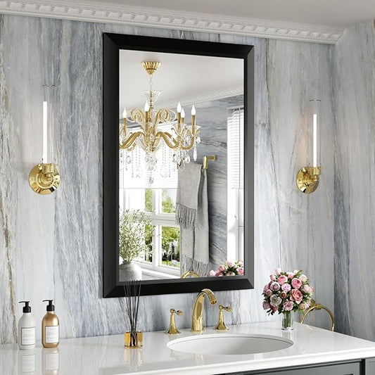 Amorho Black Bathroom Mirror, 24x36 Inch Thick Metal Framed Wall Mirrors by Amorho