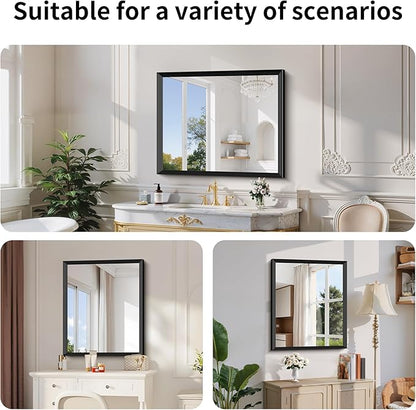 Black Bathroom Mirror 30 x 36 Inch Rectangle Wave Beveled - Image 3