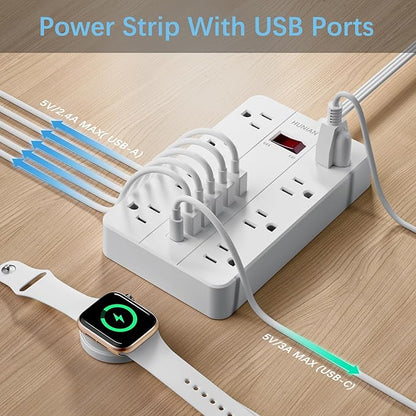 Extension Cord Power Strip Surge Protector 15 Ft, HUNIAN Flat Plug - Image 4