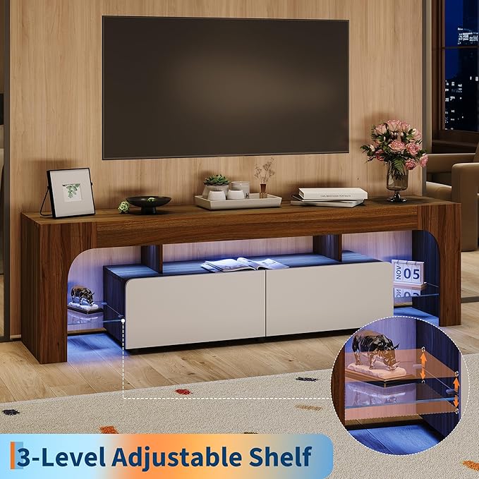 IDEALHOUSE LED TV Stand for 55 to 75 Inch TV, Walnut Entertainment Center - Image 7