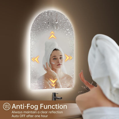 24"x36" Arched LED Lighted Bathroom Mirror with Lights | Fogless, Dimmable, 3 Color Changing, Shatterproof, Touch Sensor