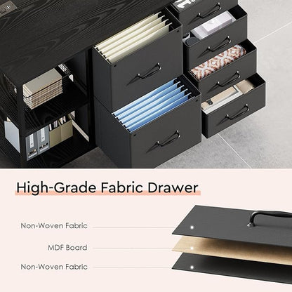 6 Drawer File Cabinet with Charging Station Rolling Printer Stand with Open - Image 4