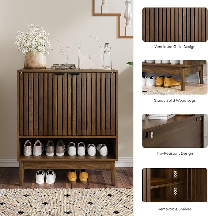 Shoe Storage Cabinet with Adjustable Shelves, Wooden Shoe Organizer, Shoes Rack - Image 6