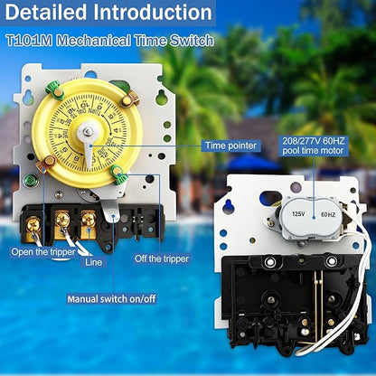 T101M Pool Timer Mechanism Only, Pool Pump Timer, 120V 2HP SPST 40A Time Switch - Image 2