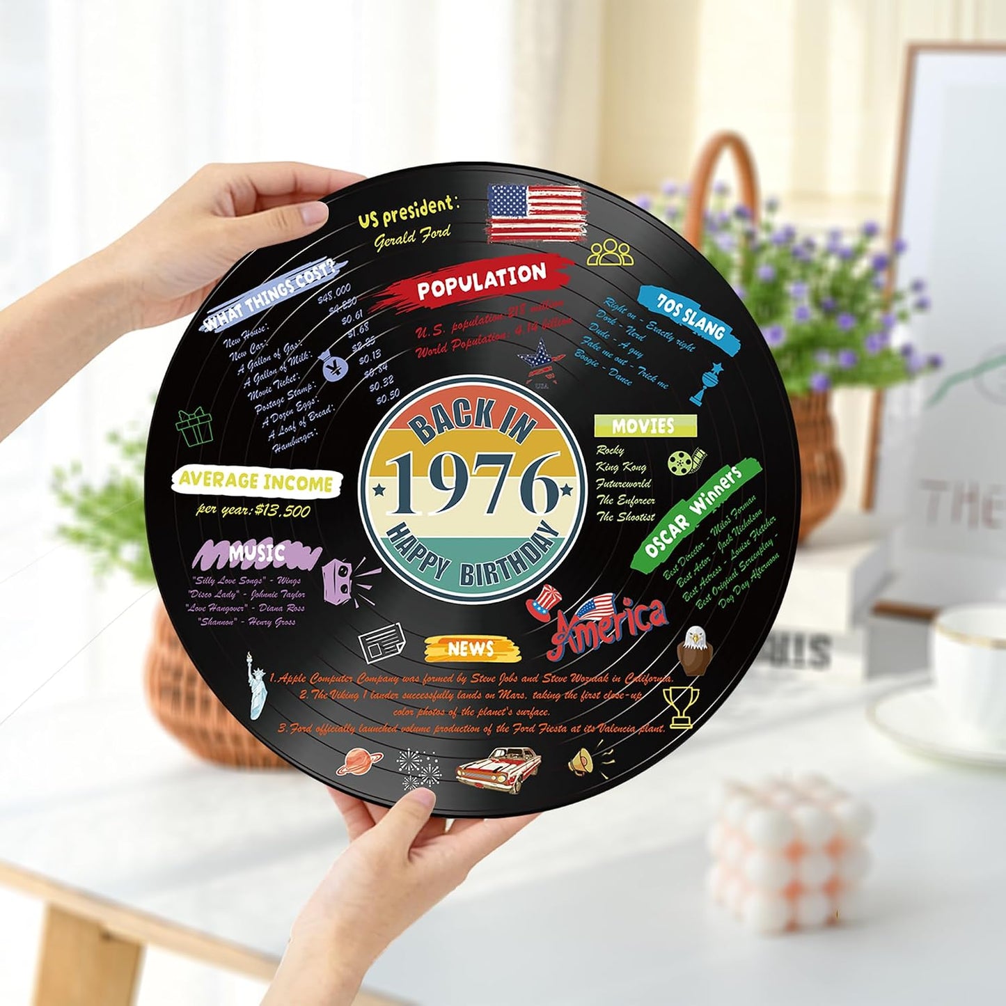 Holkcog Vinyl Record 50th Birthday Decoration, Back in 1976 Birthday Poster | 1976 Birthday Poster Sign With Stand, Vintage 50 Year Old Party Supplies for Men& Women, 50th Anniversary Class Reunion Gifts