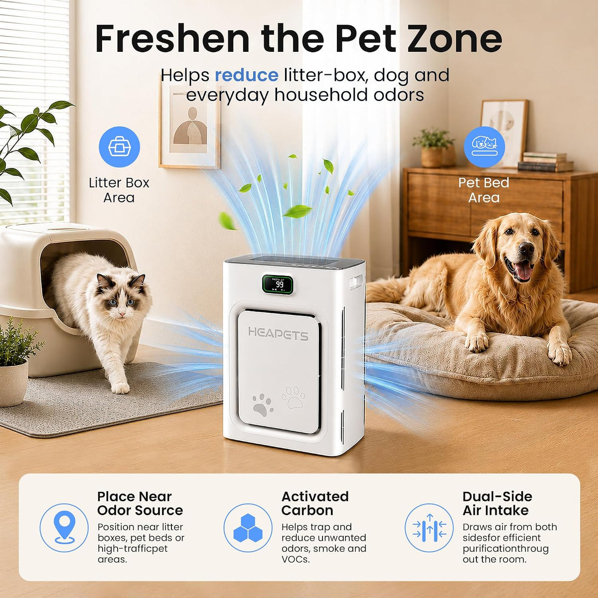 pet air purifier for home large room 2500, side view