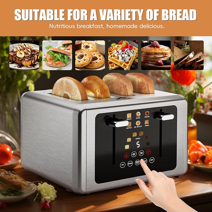 4 Slice Toaster, Touchscreen & Dual Independent Control Panel，5 Basic Functions - Image 4