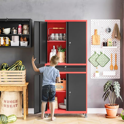 MIIIKO Storage Cabinet with Wheels, Metal Garage Cabinet with Drawer and Doors - Image 4