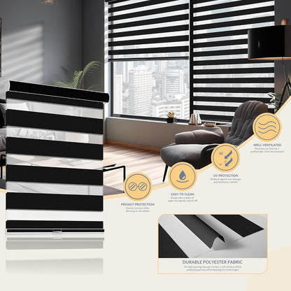 Boolegon Cordless Zebra Blinds for Indoor Windows,Black,58" Wx56 H | Dual Layer Light Control for Day and Night,Heat insulation UV Protection Free Stop Window Shades for Home, Easy to Install