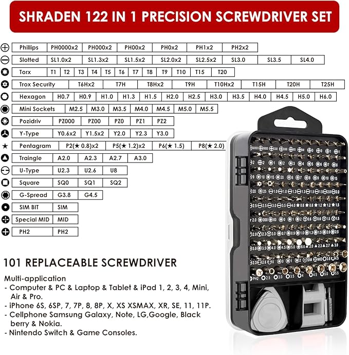 Precision Screwdriver Set, SHARDEN 122 in 1 Electronics Magnetic Repair Tool Kit - Image 2