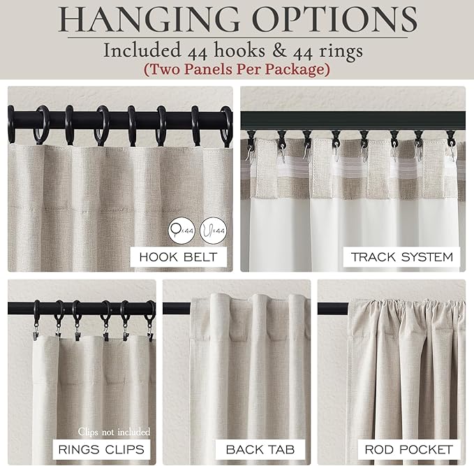 Blackout Curtains 60 Inches Extra Wide Natural Linen Curtains 84 Inch Length - Image 3