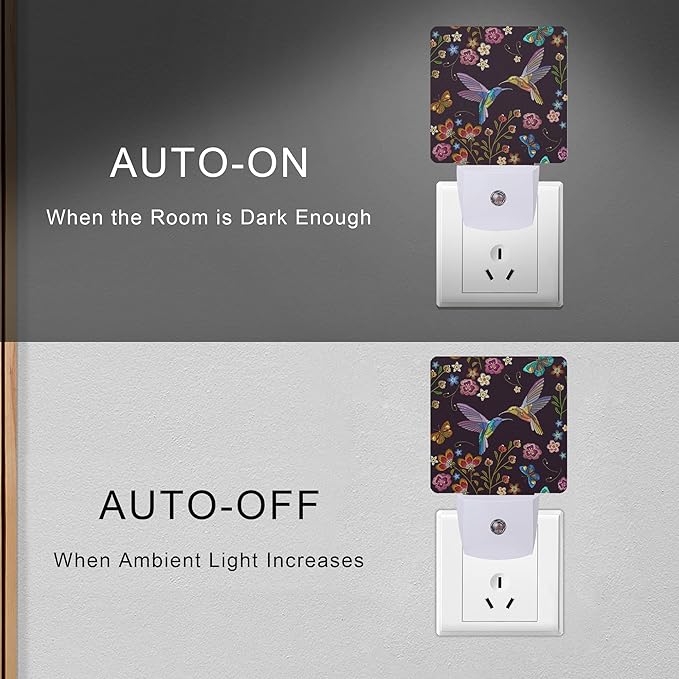 Smoaffly Vintage Hummingbird Butterfly Flowers Night Light Plug-in LED - Image 5