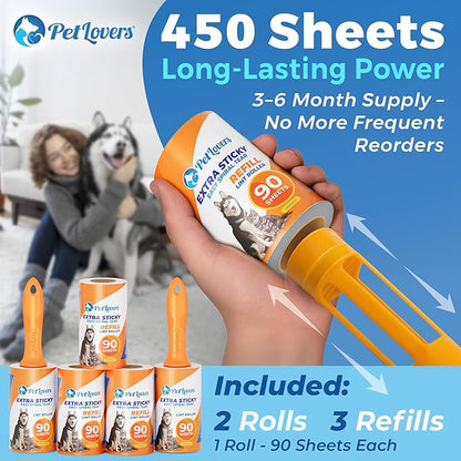 PetLovers Extra Sticky Lint Roller Mega Value Set 450 Sheets - Image 3