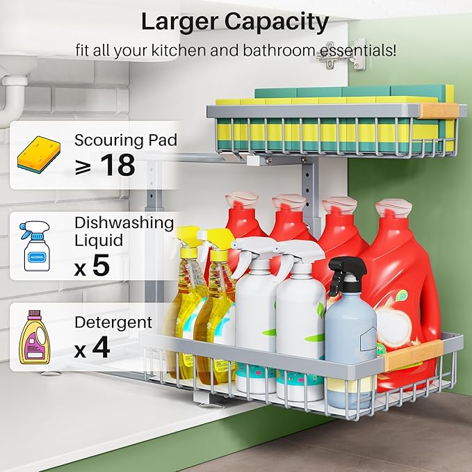 Pull out Cabinet Organizer, 1 Pack Under Sink Organizer, Slide out Metal - Image 3