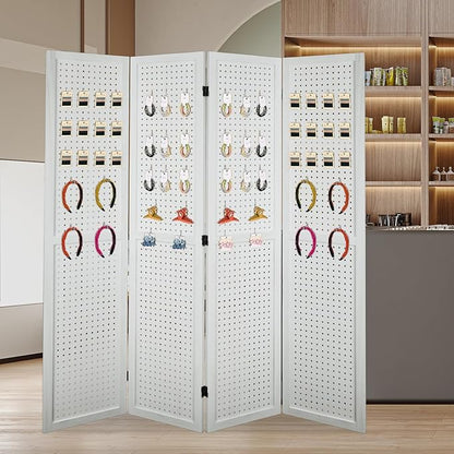 ECOMEX 4 Panel Room Divider, 5.6Ft Pegboard Display Wooden Room Divider Folding - Image 9