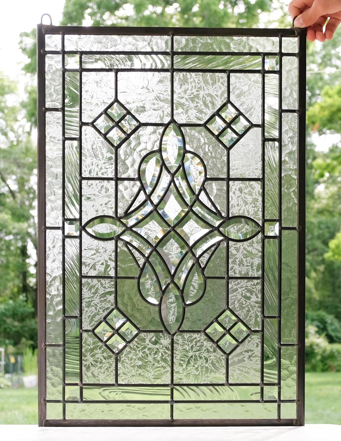 All clear beveled glass hanging window Panel 16"x24"