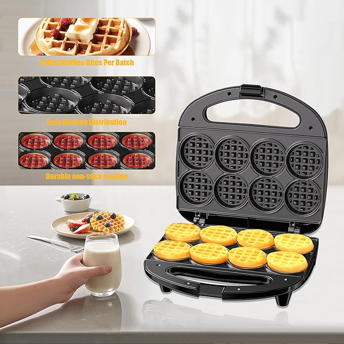 OSTBA Mini Waffle Maker: 750W Powerful Heating, Cooks 8 Waffles at Once - Image 5
